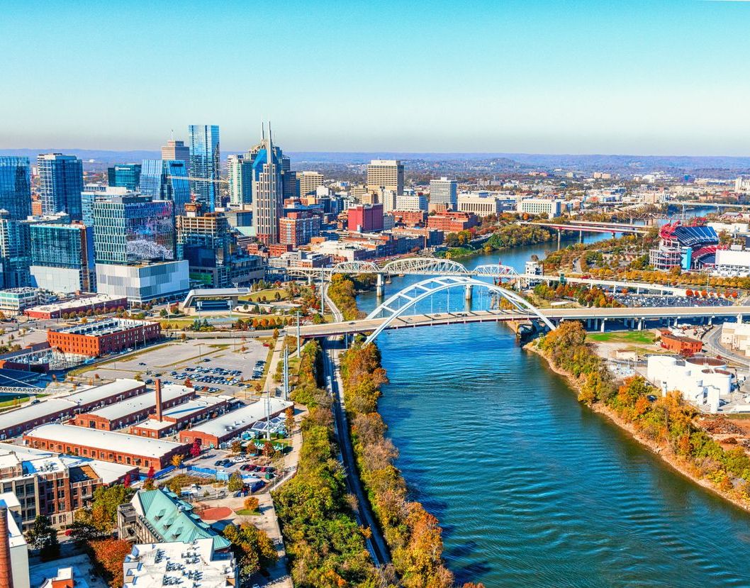Nashville, Tennessee aerial view of skyline.